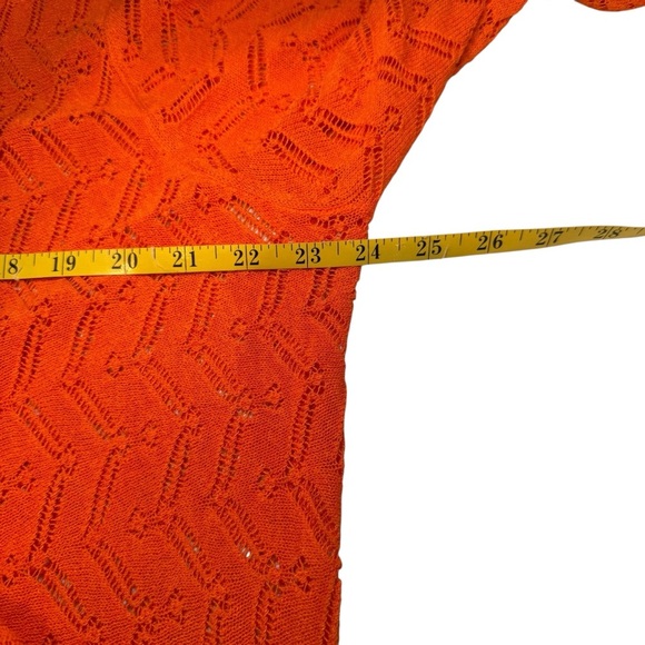 Chicos Size 3 (XL) Lily Open Knit Cardigan Sweater Long Sleeve Orange Shark Bite - Picture 8 of 12